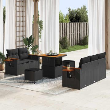 vidaXL Tuinbankenset 8 st Zwart poly rattan, Verzenden, Nieuw, Rotan, 8 zitplaatsen