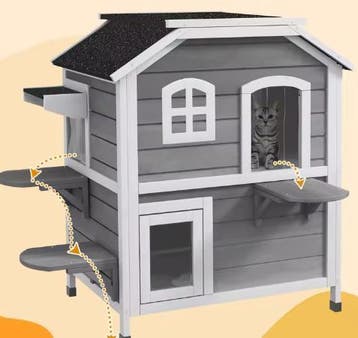 Kattenhuis 2 verdiepingen – Houten buitenhuis met dak, Verzenden, Nieuw