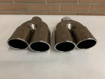 Uitlaat sierstukken set R + L  rvs dubbel 3 inch uitgang, Ophalen of Verzenden, Nieuw