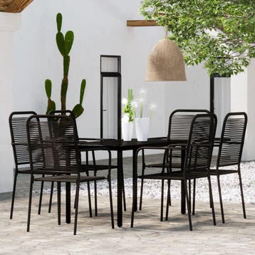 vidaXL 7-delige Tuinset zwart, Verzenden, 6 zitplaatsen, Nieuw, Rvs