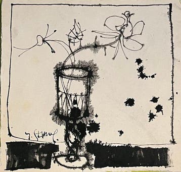 Yves Ganne ( 1931-2019) - Fleurs dans un verre à pied (Vendu