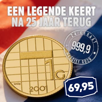 Laatste Gulden uit 2001 in 24K Goud € 69,95 – 50,- korting-, Koningin Beatrix, 1 gulden, Losse munt, Goud