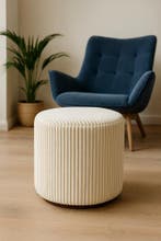 Design poef in luxe stof – handgemaakt in Amsterdam, Minder dan 50 cm, Metaal, Modern, ambachtelijk en gepersonaliseerd, Rond