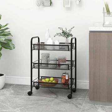 vidaXL Keukentrolley 3-laags 46x26x64 cm ijzer zwart, Verzenden, Nieuw