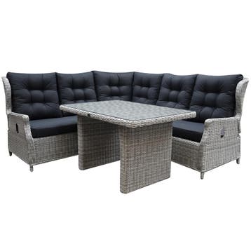 Ibiza hoek dining loungeset 4-delig verstelbaar wit grijs, Tuin en Terras, Ophalen of Verzenden, Nieuw, Wicker