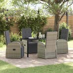 vidaXL Tuin eettafelset met kussen 5 pcs Grijs poly rattan, Verzenden, Nieuw, Rotan, 5 zitplaatsen