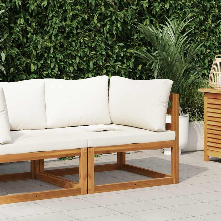 vidaXL Hoekbank sectioneel met crèmewit kussen massief, Tuin en Terras, Tuinsets en Loungesets, Nieuw, Hardhout, Verzenden