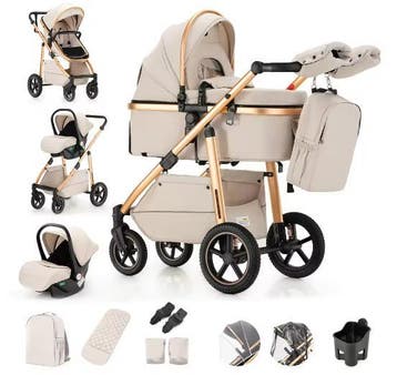 3-in-1 Kinderwagen met Opvouwbaar Aluminium Frame en Wieg, Verzenden, Nieuw