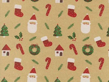 Inpakpapier Kerst Kerstmannen Kerstbomen Bruin - Breedte 30, Ophalen of Verzenden, Nieuw, Overige typen