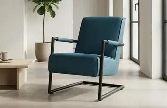 Blauwe leren fauteuil, Huis en Inrichting, Fauteuils, Nieuw, Leer, Ophalen of Verzenden
