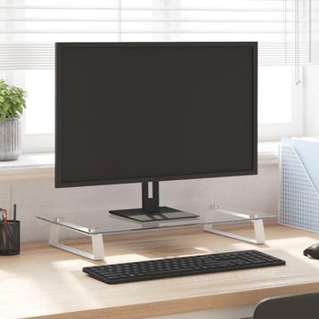 vidaXL Monitorstandaard 60x35x8 cm gehard glas en metaal wit, Verzenden, Nieuw