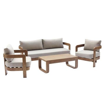 Santiago Lounge Tuinset Aluminium 4-Delig met Zitkussens -, Verzenden, Nieuw, Hout
