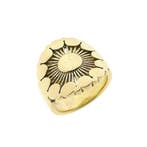 Gouden zegelring met zonnestraal motief, Sieraden, Tassen en Uiterlijk, Ringen, 18 tot 19, Gebruikt, Overige kleuren, Ophalen of Verzenden