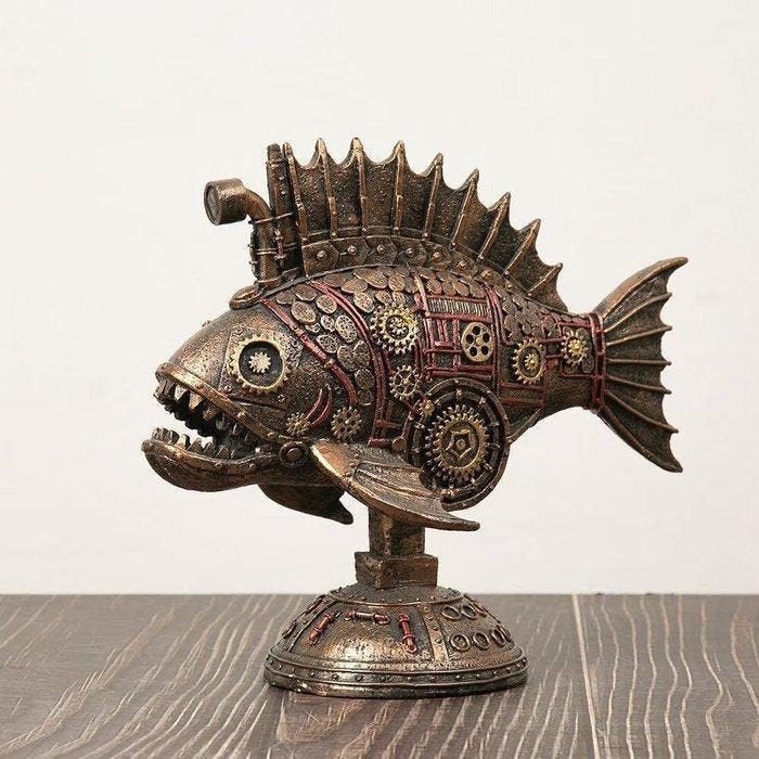 sculptuur, Steam Hunter Fish - 20 cm - Hars, Antiek en Kunst, Kunst | Designobjecten