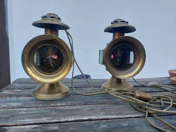 Tafellamp (2) - Koetslantaarn - Verguld messing -