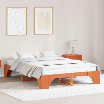 vidaXL Bedframe Wasbruin 150 x 200 cm Massief grenenhout, Verzenden, Nieuw, Bruin, Hout