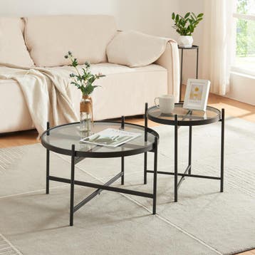 Salontafel Lier set van 2 zwart [en.casa], Huis en Inrichting, Tafels | Salontafels, Verzenden, Nieuw
