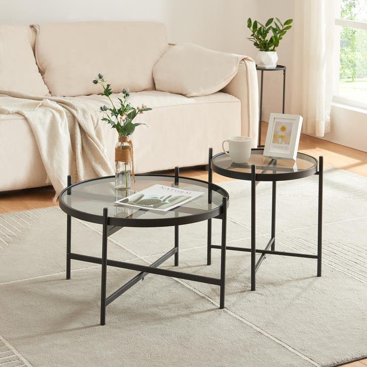 Salontafel Lier set van 2 zwart [en.casa], Huis en Inrichting, Tafels | Salontafels, Verzenden