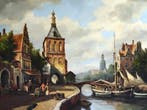 Fred Arends (1949) Attrib.to - Havengezicht met stadspoort