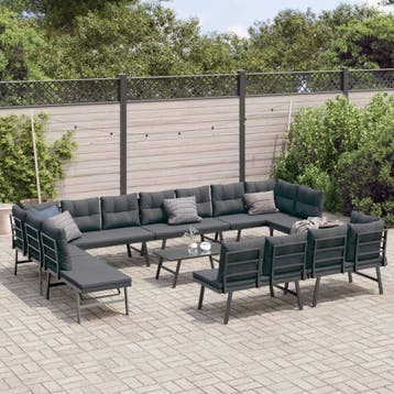 vidaXL 9-delige Tuinbankenset met kussens gepoedercoat staal, Verzenden, Nieuw, Rvs