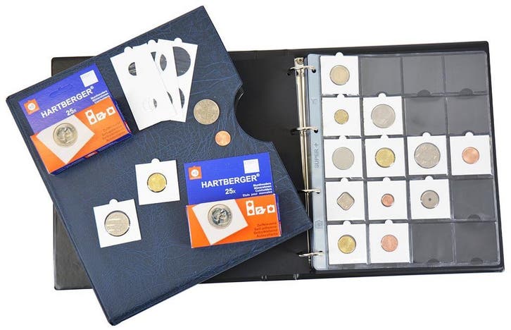 Hartberger Muntenalbum Deluxe met cassette en 50 munthouders, Postzegels en Munten, Munten en Bankbiljetten | Toebehoren, Verzamelmap