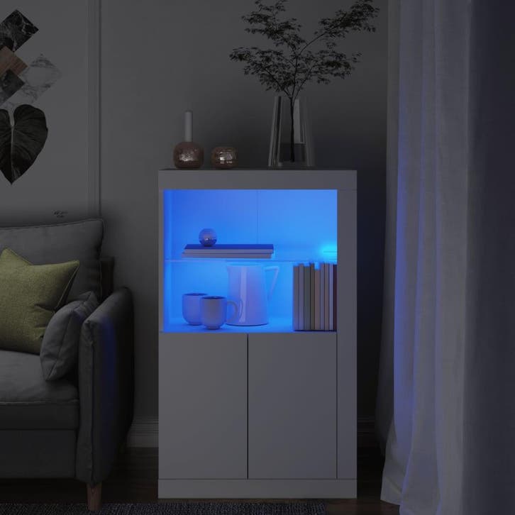 vidaXL Bijzetkast met LED-verlichting bewerkt hout wit, Huis en Inrichting, Kasten | Overige, Nieuw, Verzenden