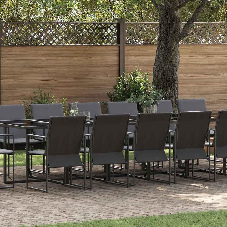 vidaXL Tuin eettafelset 17 pcs Zwart Staal, Tuin en Terras, Tuinsets en Loungesets, Nieuw, Rvs, Verzenden