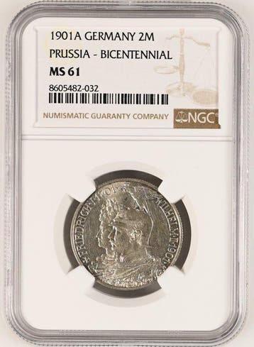 Duitsland, Pruisen Wilhelm II. 2 Mark 1901 - NGC MS61 (200th