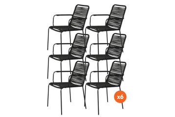 VDG Set van 6 - Denver Rope stapelbare stoel - Zwart, Tuin en Terras, Verzenden, Nieuw, Overige materialen