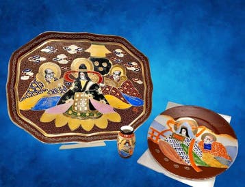 Hand Painted Antique Satsuma Gilt Set: Plate - Miniature