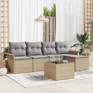 vidaXL Buitensofa 6 st Beige poly rattan, Tuin en Terras, Tuinsets en Loungesets, Verzenden, Nieuw, Rotan, 6 zitplaatsen