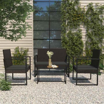 vidaXL 4-delige Loungeset met kussens poly rattan zwart, Verzenden, Nieuw, Loungeset