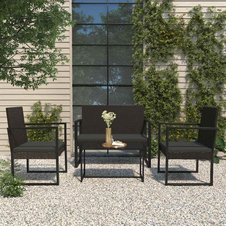 vidaXL 4-delige Loungeset met kussens poly rattan zwart, Tuin en Terras, Tuinsets en Loungesets, Loungeset, Nieuw, Verzenden
