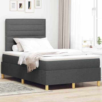 vidaXL LED Box Spring Bed met kussen Donkergrijs 120 x 200, Verzenden, Nieuw, Grijs, Stof