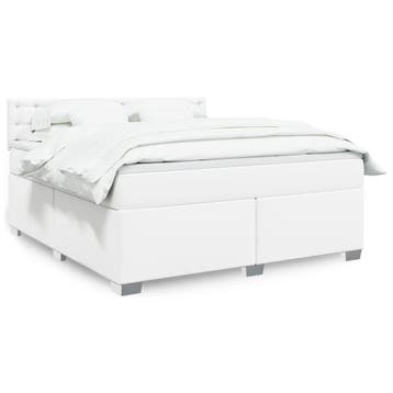 vidaXL Boxspring met matras kunstleer wit 180x200 cm, Overige materialen, Eenpersoons, Verzenden, Wit