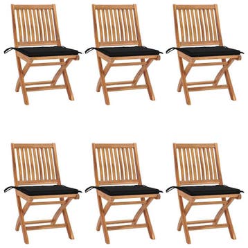 vidaXL Klapstoelen met kussens, 6 stuks, massief teakhout, Verzenden, Nieuw, Hout