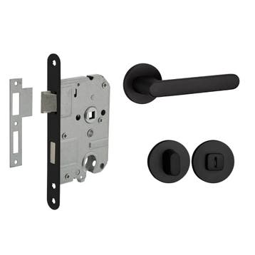 Deurbeslag set met WC-slot en deurklink Tondo zwart gevee..., Ophalen of Verzenden, Nieuw, Overige materialen, Klink of Kruk