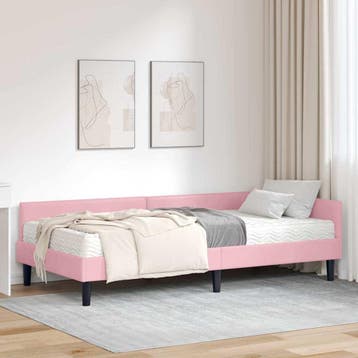 vidaXL Hoekbedframe met Matras 2 st Roze 90 x 200 cm Fluweel, Verzenden, Nieuw, Eenpersoons, Stof