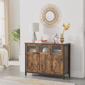 Industrieel Sideboard met Glazen Deuren - 100x35x75 cm, Huis en Inrichting, Kasten | Buffetkasten, Verzenden, Nieuw