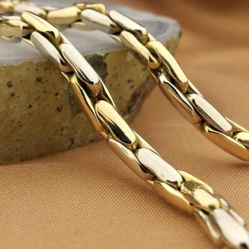 Bicolor gouden cardanoschakel collier (Ketting), Ophalen of Verzenden, Gebruikt, Goud, Goud