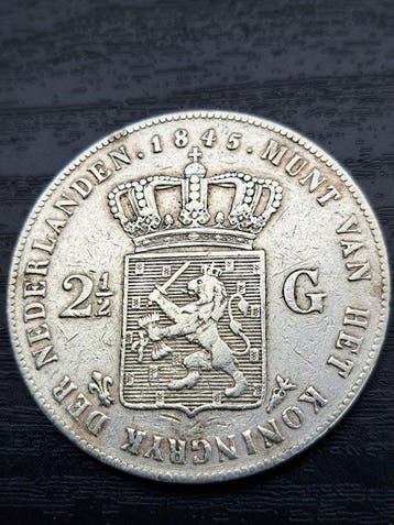 Nederland. Willem II. 2 1/2 Gulden 1845 (Zonder, Postzegels en Munten, Munten | Nederland