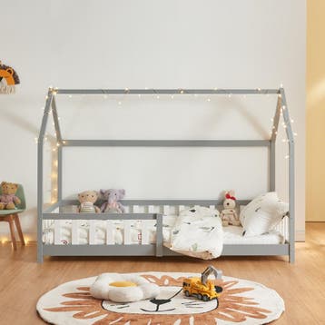 Kinderbed Hesel huisbed met uitvalbeveiliging 90x200 cm grij, Verzenden, Nieuw