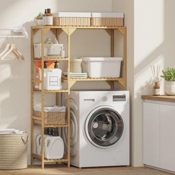 Bamboe Wasmachine & Toilet Rek - Verstelbare Planken - Natuu, Verzenden, Nieuw