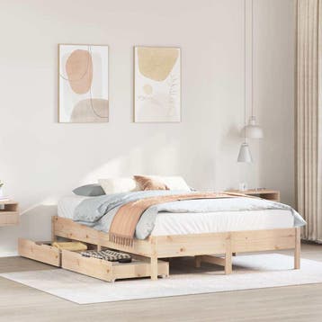 vidaXL Bedframe zonder matras massief grenenhout 135x190 cm, Bruin, Verzenden, 190 cm of minder, Overige maten