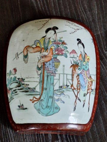 chine - asiatique - Kist - Gelakt hout en porselein - Grote