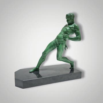 R. VRAMANT - sculptuur, Athlète - 21 cm - Marmer, Metaal