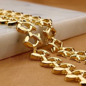 Gouden fantasie schakelcollier (Ketting), Ophalen of Verzenden, Gebruikt, Goud, Goud