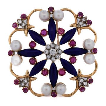 Broche - 18 karaat Geel goud - 4.00ct. tw. Diamant, Sieraden, Tassen en Uiterlijk, Antieke sieraden