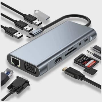 11-in-1 USB-C Hub: Netwerk, HDMI, VGA, USB 3.0 & Kaartlezers, Computers en Software, Verzenden, Nieuw