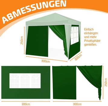 KESSER® Zijwand voor paviljoen - 3x3m - Groen, Tuin en Terras, Partytenten, Verzenden, Zo goed als nieuw